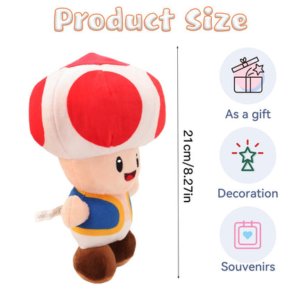 Ainvliya Toad plush toy, a 21cm red mushroom-shaped stuffed animal, soft and cuddly cartoon doll for babies, boys, and girls