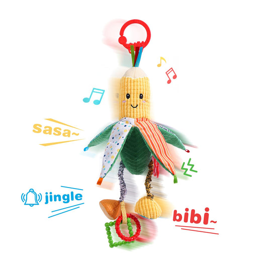 Jollybaby baby rattles hanging toys with crinkle and teether for pram, car seat, or play gym, ideal for tummy time and sensory play.