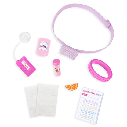 Our Generation Sweet Treatment Set for 18-inch dolls, featuring 9 diabetic care accessories and detailed items.