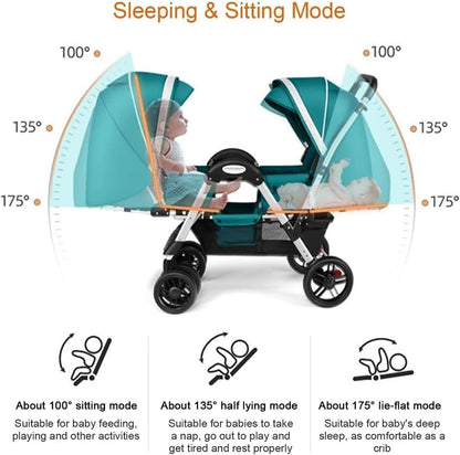 Double Baby Stroller Tandem Carriage For New Umbrella Twist Stroller Pushchair Shock Absorbing Twin Baby Pram Stroller For Infant And Toddler Car Seat And Lie Down, Grey a