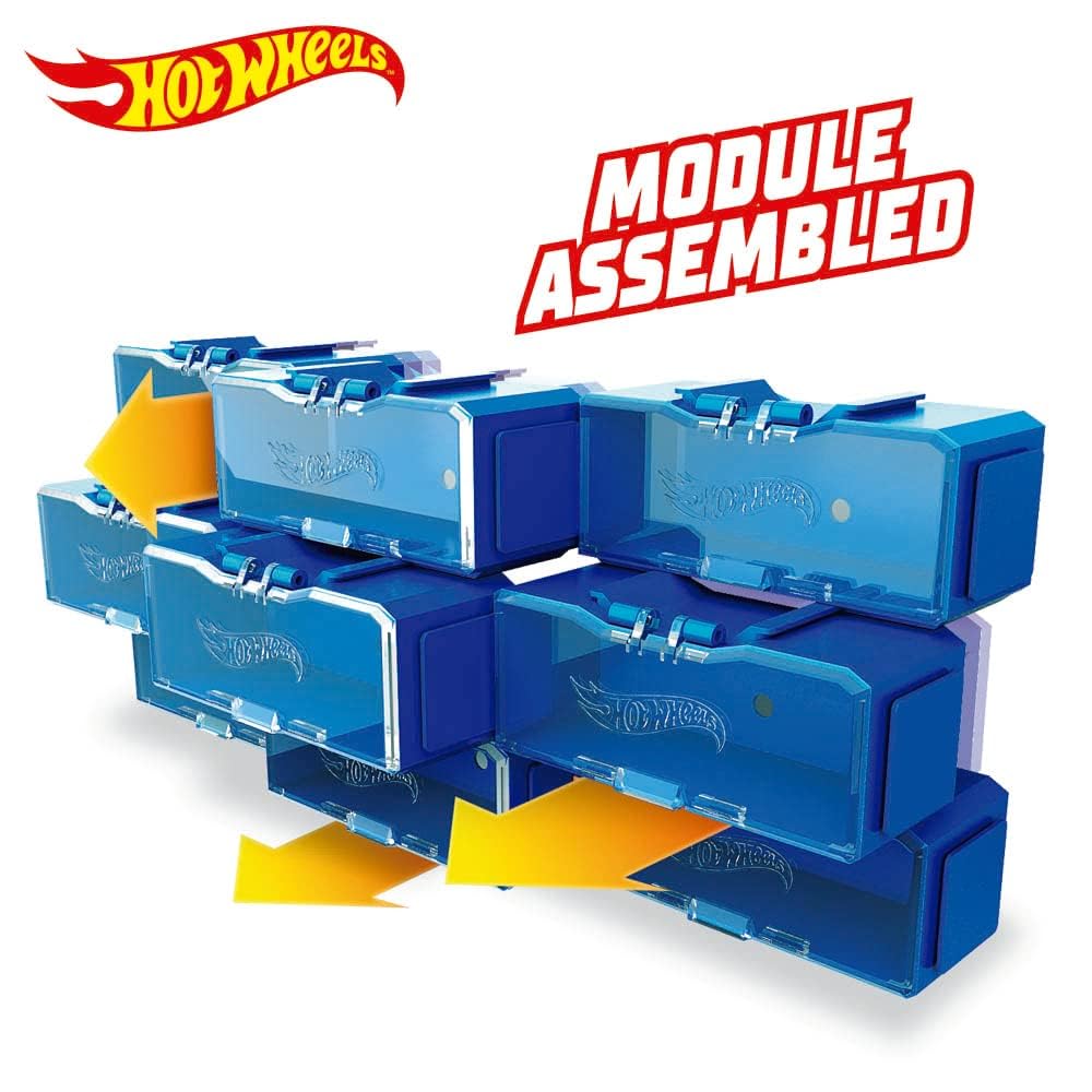 Hot Wheels Multibrick car case I Stores up to 28 cars I Connects with tracks I Play and Build, Multi-Coloured (HWCC8C) - Includes a carry handle