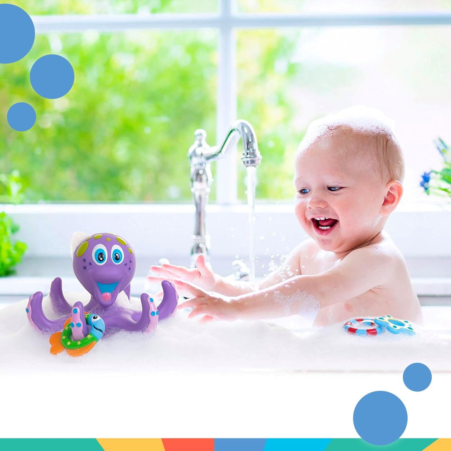Nuby Octopus Floating Bath Toy - Sensory Development | 3 Rings Included | Colourful