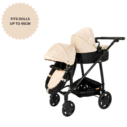 Joie Junior Evalite Twin Pushchair | Stone & Black Double Pushchair | Double Dolls Pram with Adjustable Height Handle And Multiple Seat Options | Suitable For Ages 3+