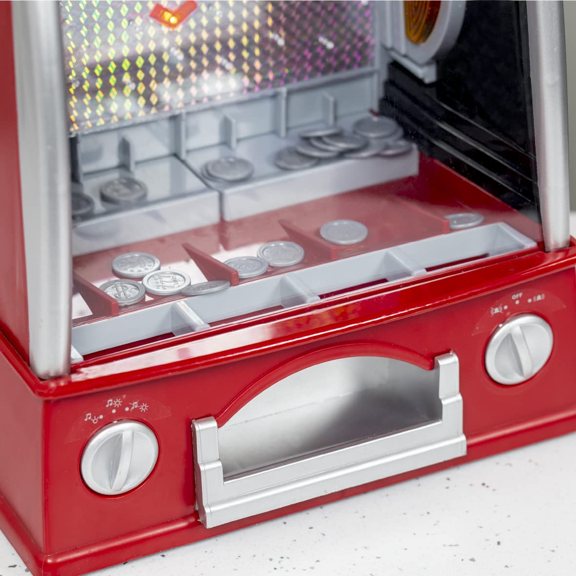 Global Gizmos Arcade Coin Pusher Game Machine Novelty, Fairground Kids, Family 50130, Red