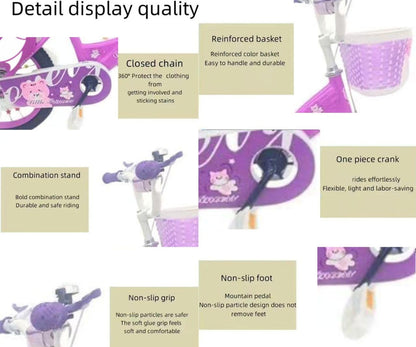 Girls Bike Purple, 12/14/16/18/20 Inch, Purple Children's Bicycle, Kids Bicycle, Child Road Bike, Adjustable Bike 2-12 Years Old, Training Wheel, Stabilisers, Basket, Tool Kit New (20 Inch)