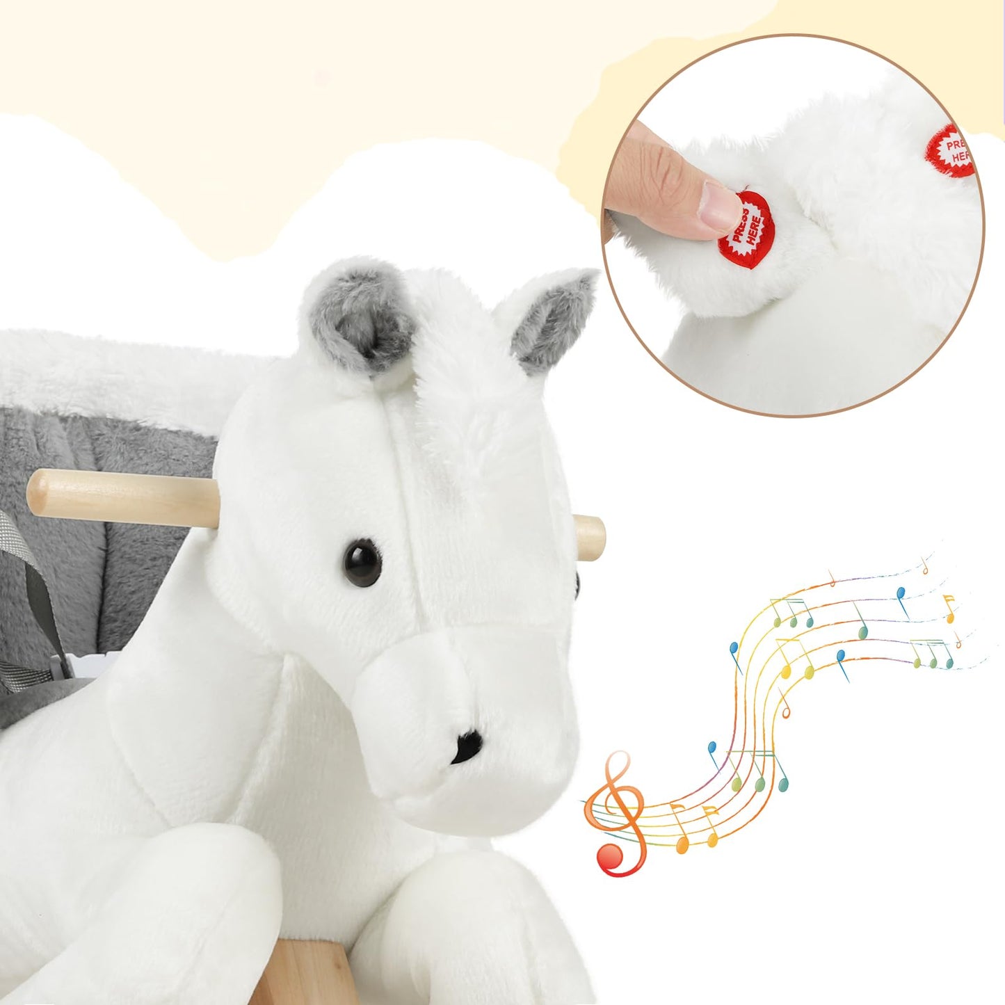 WOLTU Baby Rocking Horse Wooden Toddler Rocker with Seatbelt Kid Ride-on Rocking Animal for 1/2/3 Years Old, White and Grey