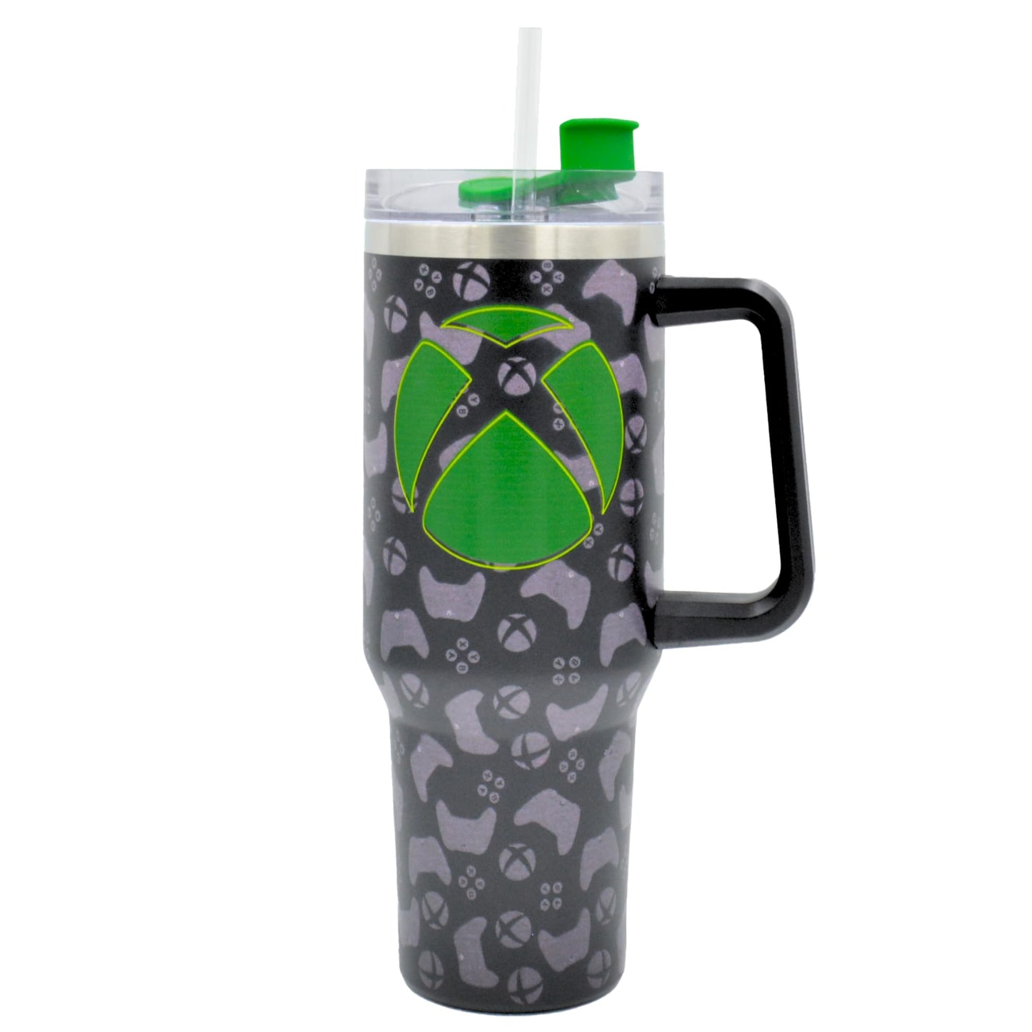 Xbox 1200ml Insulated Stainless Steel Travel Tumbler with Handle and Straw – Official Xbox Gaming Mug for Hot & Cold Drinks