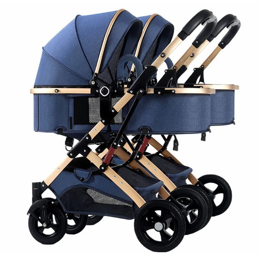 Double Baby Newborn Stroller - Twins Stroller for Infant and Toddler - Detachable Carriage with Mosquito Net - Gray A Color - Portable Folding Pram Trolley - Pack of 1 - Lightweight and Convenient