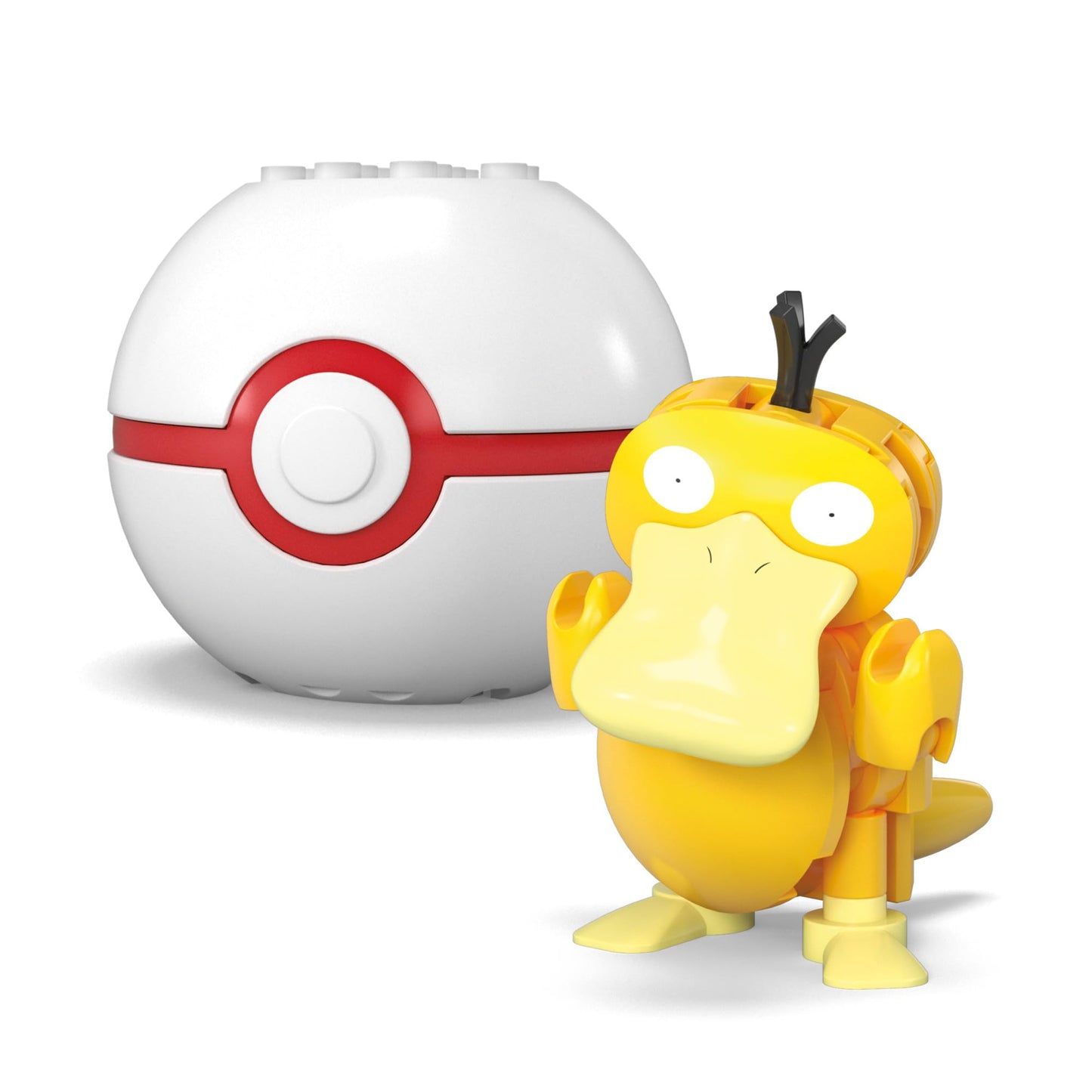MEGA Pokémon Building Toys set featuring Bulbasaur and Psyduck with 63 pieces and Poké Ball, 2 inches tall.