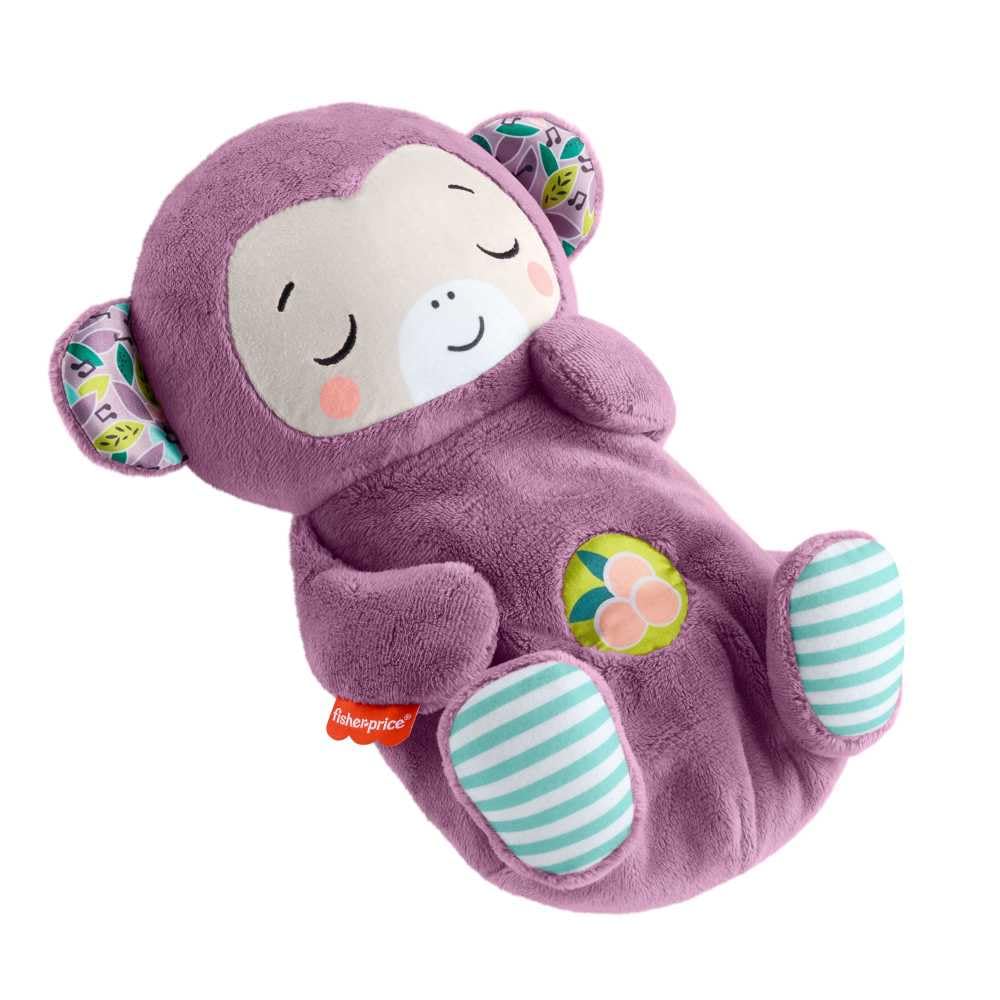 Fisher-Price Baby Soothe 'n Snuggle purple plush monkey with built-in sound machine, breathing motion, and lights for newborns.