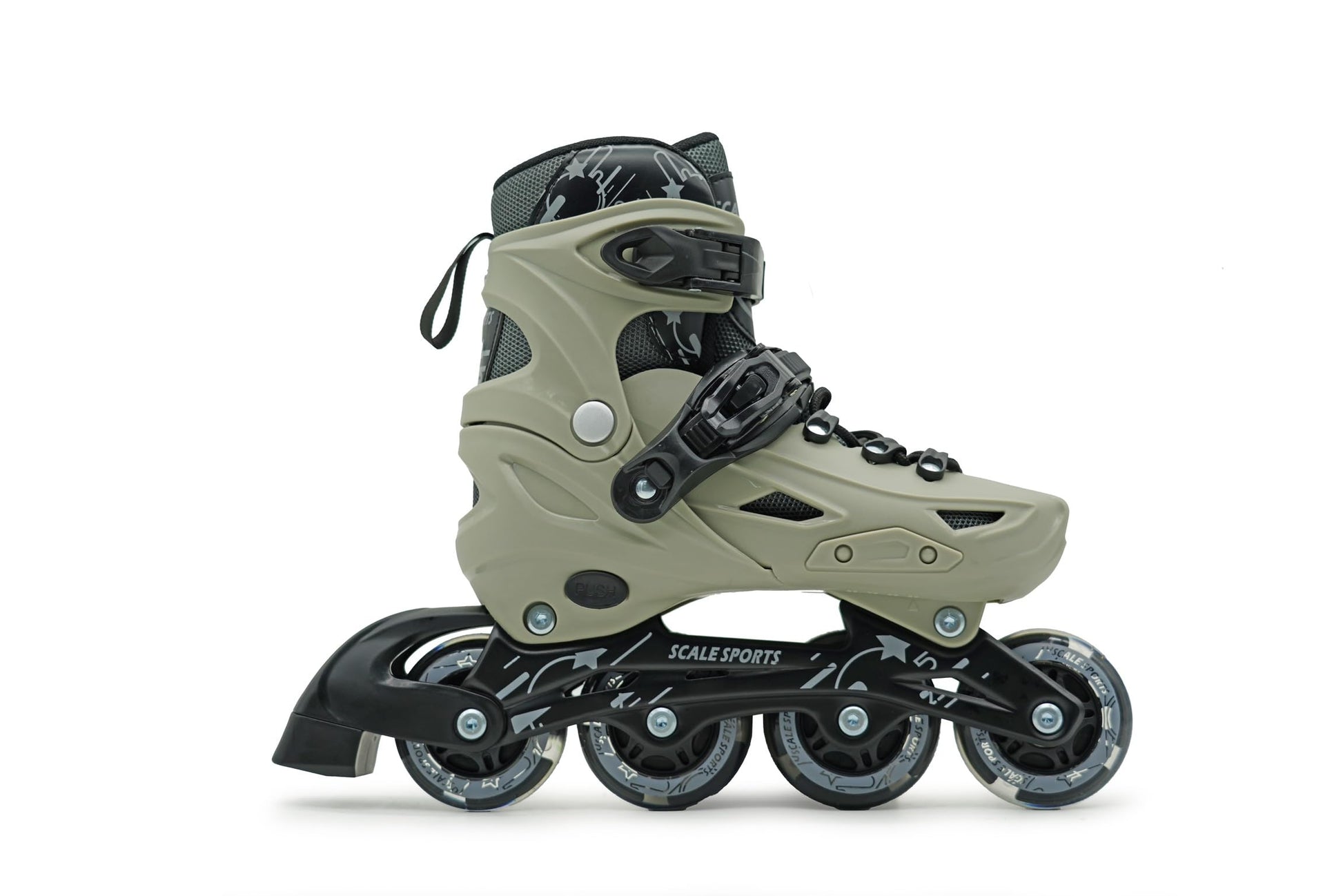 Scale Sports adjustable inline roller skates for kids and adults with 8 light-up wheels, gray color, medium size UK 2-4.5.