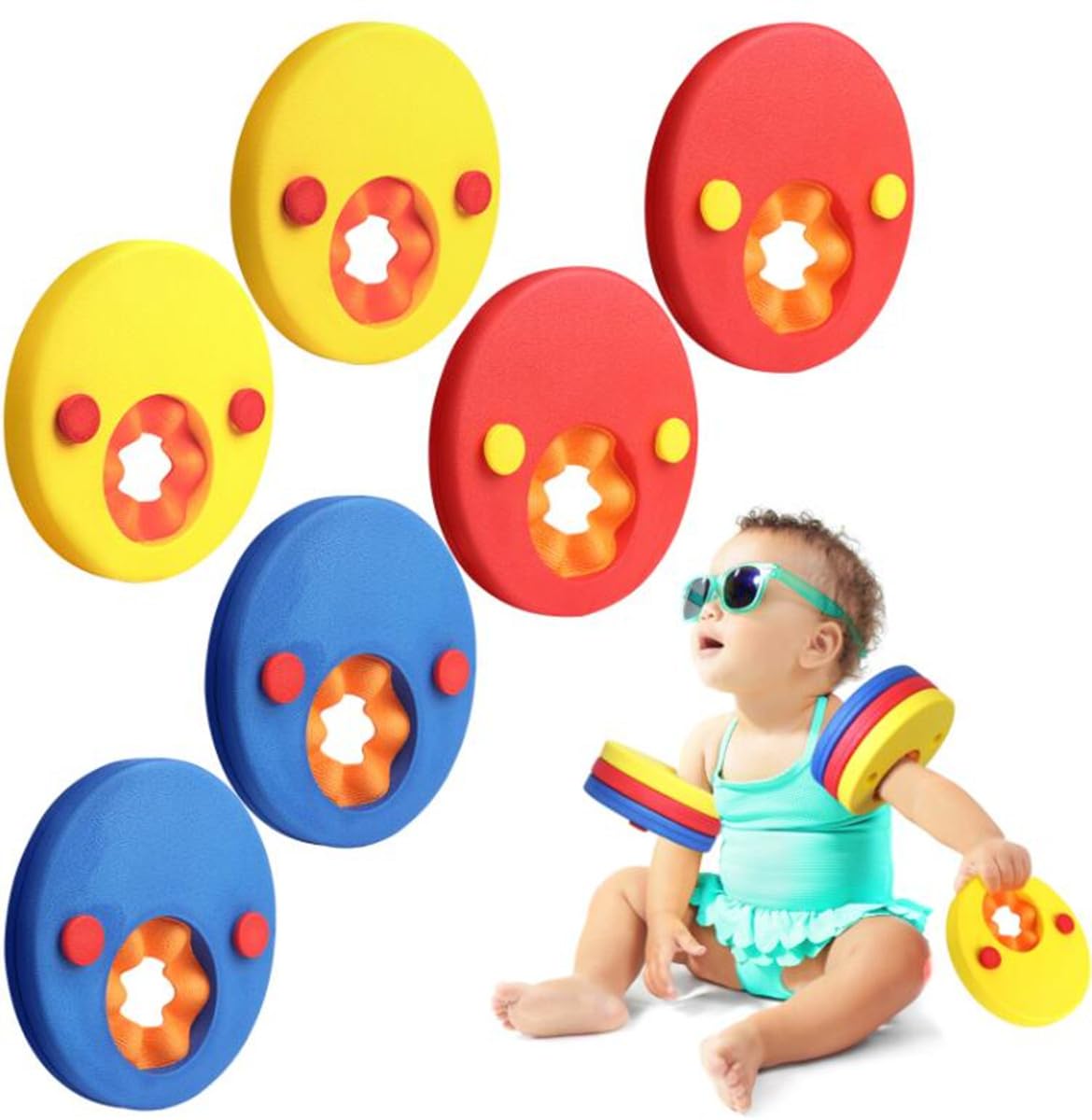 HOTENEAIRE EVA foam swim arm band float aids in vibrant colors, perfect for kids' swimming safety and fun.
