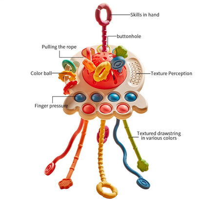 ETUCYNG Baby Toy Pull String Toy - Silicone Pull String Activity Toy, U-fo Silicone Pulling Toy, Sensory Toys For Toddler, Travel Toys For Babies, Early Development Baby Toys Fine Motor Skills Toys