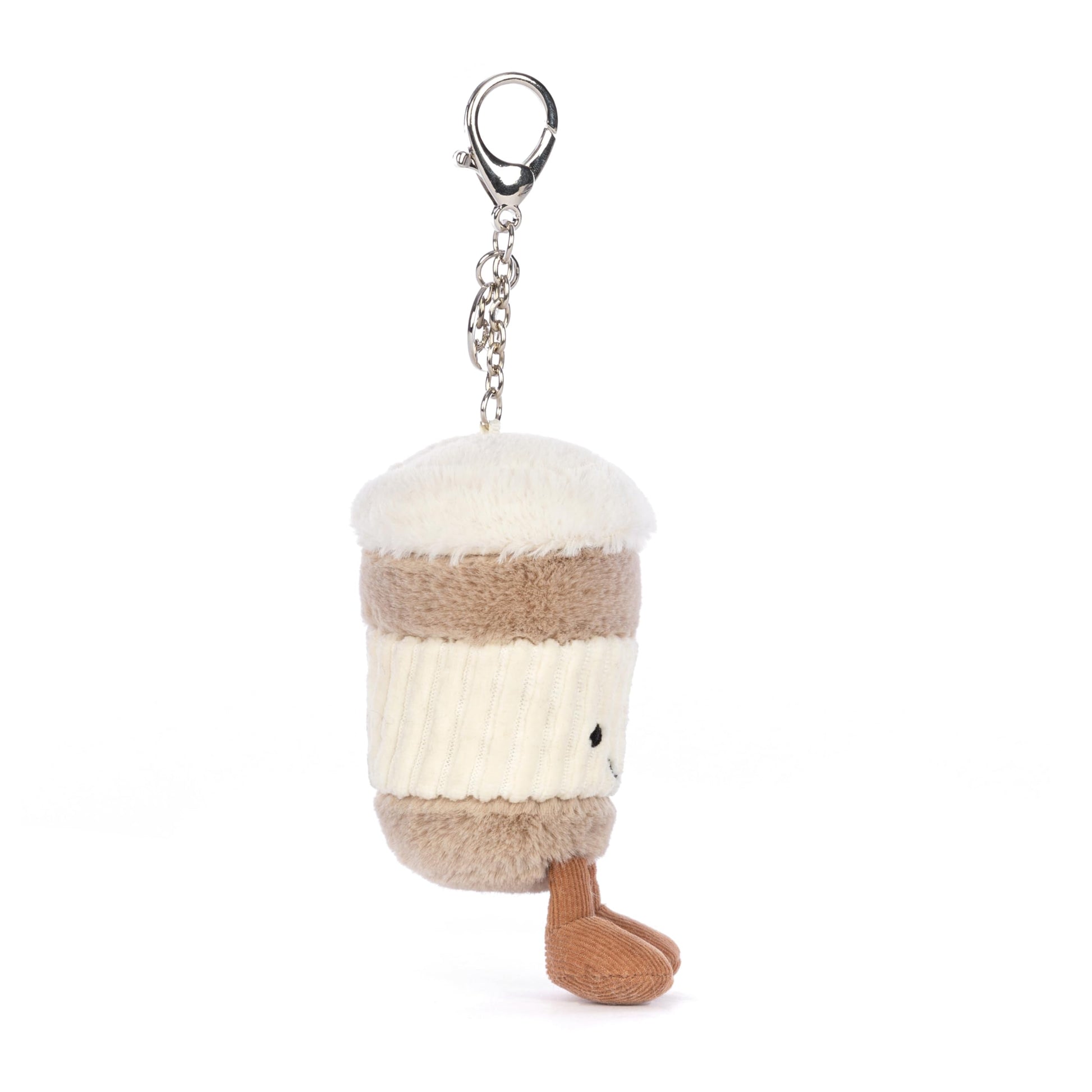 Jellycat Amuseables Coffee-To-Go bag charm plush keychain, 4.5 inches, featuring a cute coffee cup design.