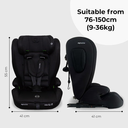 My Babiie MBCS75 Toddler to Booster R129 Child Car Seat - ISOFIX with Top Tether, Harness, 76-150cm (Approx. 9-36kg, 15 Months - 12 Years), i-Size, Group 1/2/3, Adjustable, Forward Facing - Black