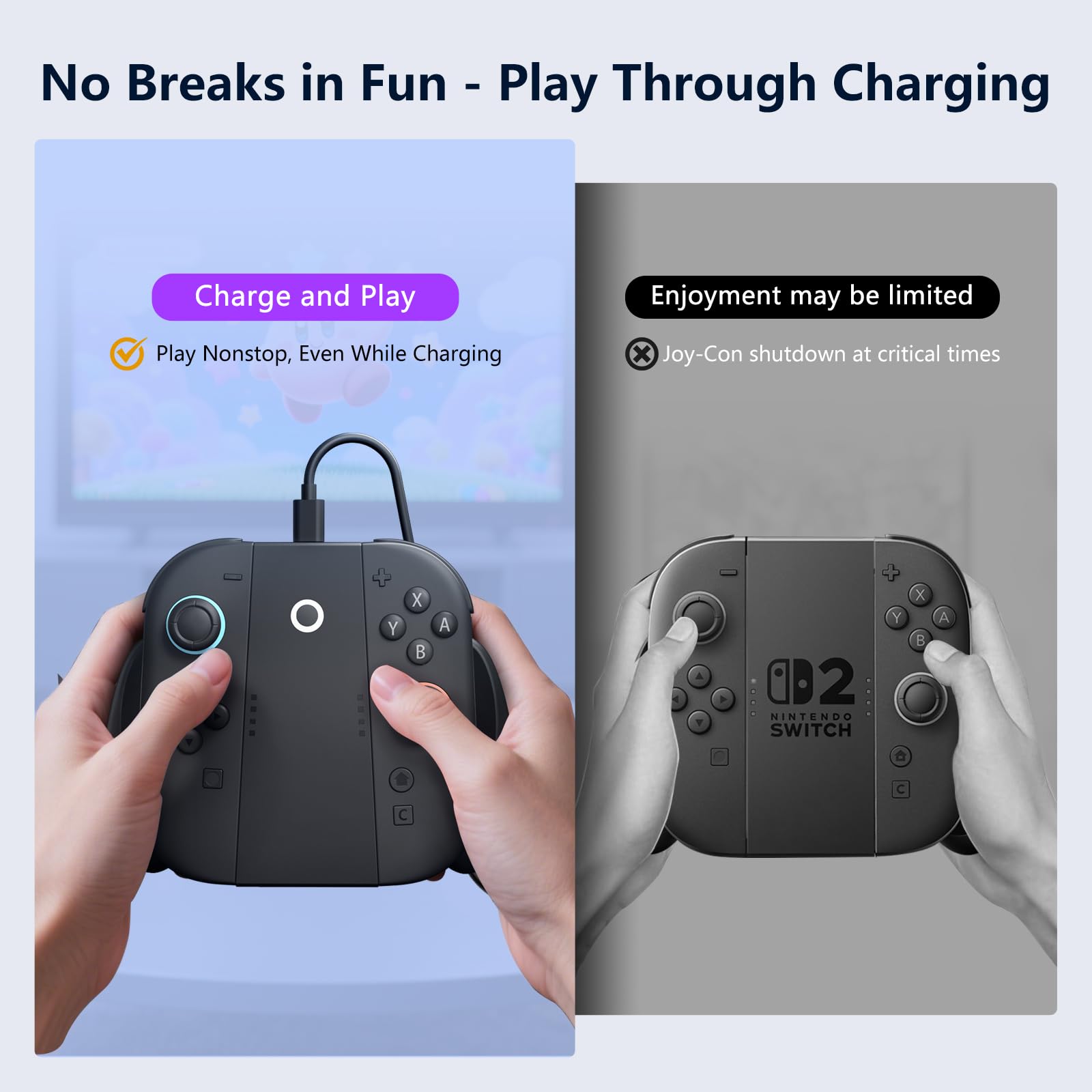 CloudValley Joy-Con charging grip for Nintendo Switch 2 with ergonomic handle, USB-C cable, and portable design for gaming on the go.
