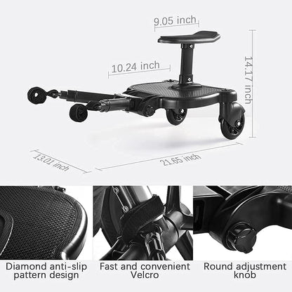 Buggy Stroller Board with Seat Pram Pushchair Stroller Board Pram Accessory Attachment for Kids with Double Clip for Extra Safety