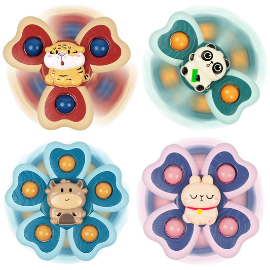 Vicloon Suction Cup Spinner Toys, 4PCS Baby Bath Spinners, Sensory Toys for Babies 18 Months Up (animals)