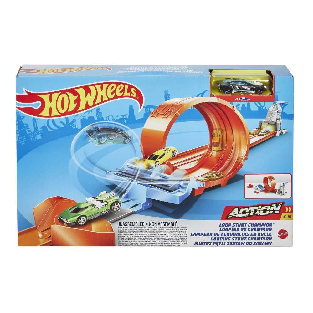 Hot Wheels Loop Stunt Champion Track Set with Dual-Track Loop, Dual Launch, Spring Ramp & 1 Hot Wheels Car for Kids 4 Years Old & Older, GTV13