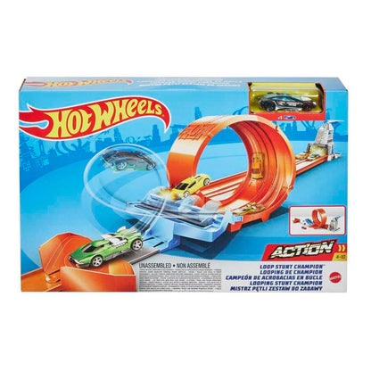 Hot Wheels Loop Stunt Champion Track Set with Dual-Track Loop, Dual Launch, Spring Ramp & 1 Hot Wheels Car for Kids 4 Years Old & Older, GTV13