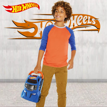 Hot Wheels car case launcher for kids, storing up to 20 cars with 2-in-1 storage and launcher features.