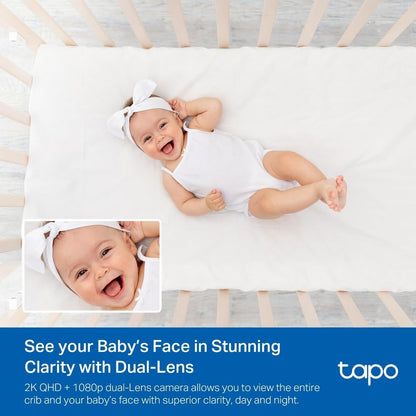 Tapo C840 2K 4MP dual-lens baby monitor with night vision, AI detection, and indoor security camera setup.