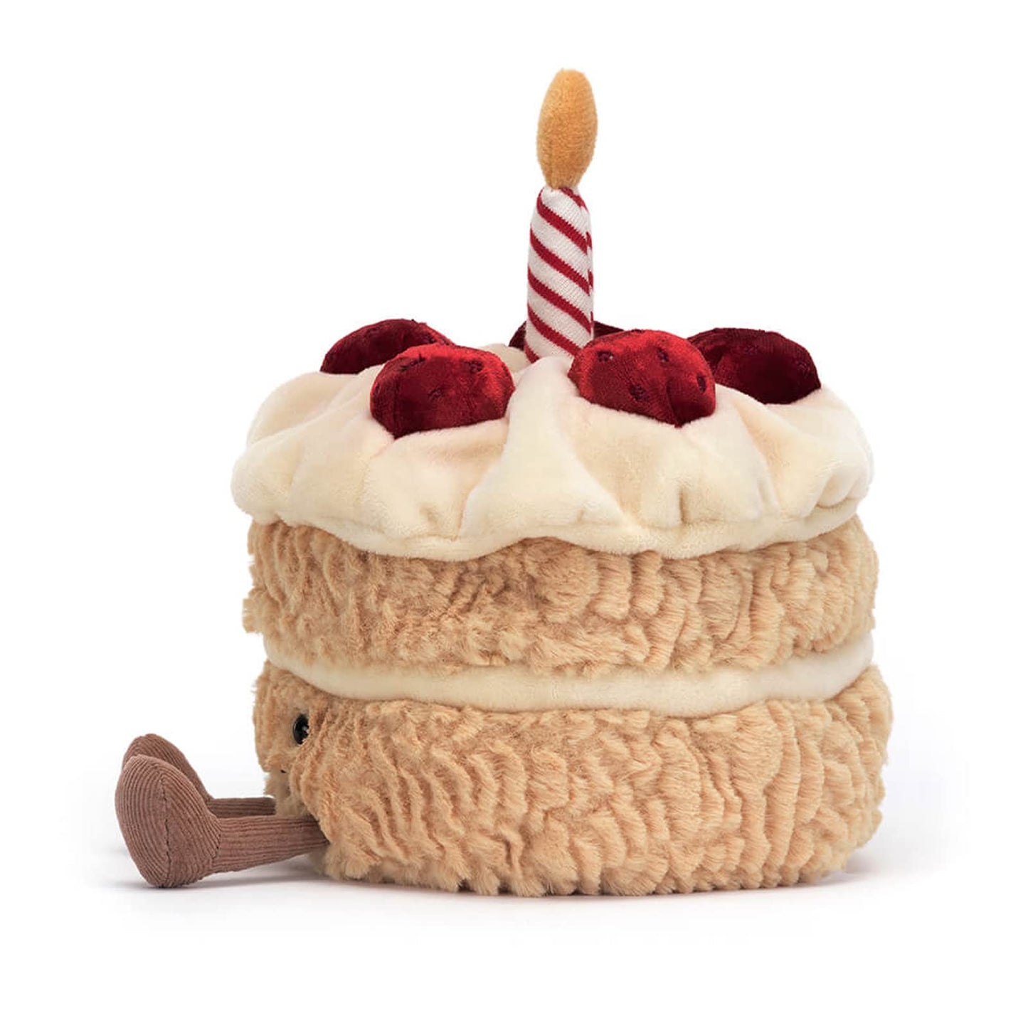 Amuseable Birthday Cake plush decoration by Jellycat with colorful frosting and a smiling face, perfect for celebrations.