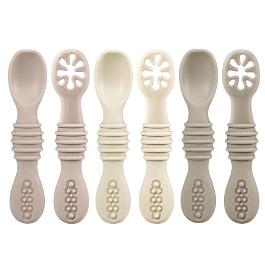 PandaEar Silicone Baby Spoons for Self Feeding 4-6 Months | 6 Pack Weaning Utensils | Toddler Feeding Spoon | BLW | BPA Free