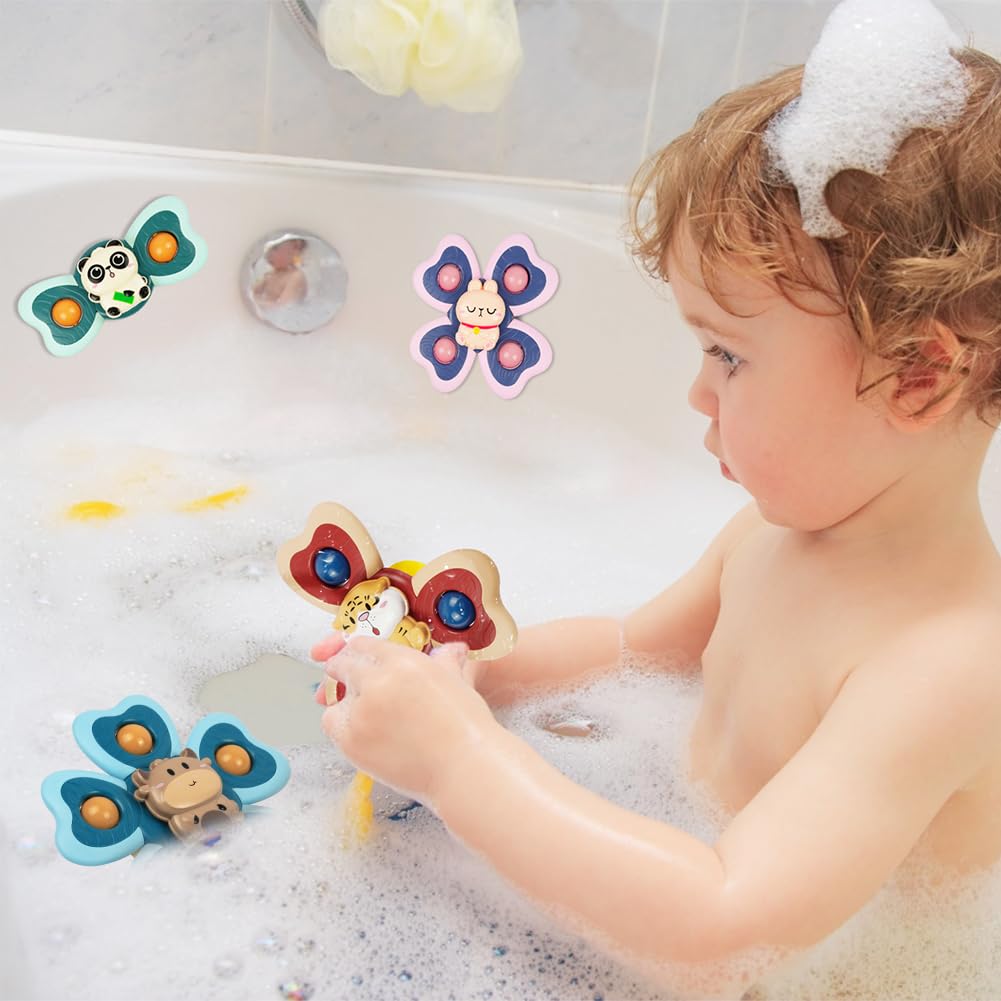 Vicloon Suction Cup Spinner Toys, 4PCS Baby Bath Spinners, Sensory Toys for Babies 18 Months Up (animals)