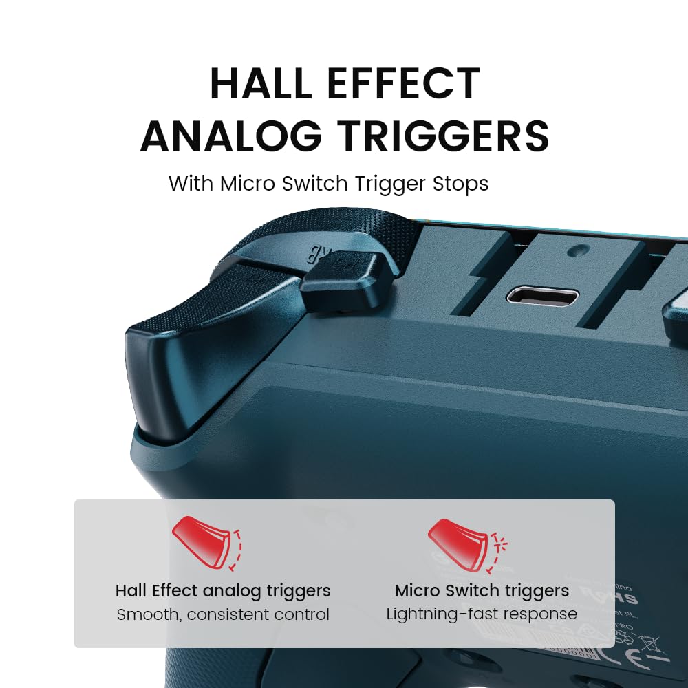 GameSir G7 Pro wireless controller for Xbox, PC, Android with Hall effect triggers and TMR sticks, shown with colorful design.