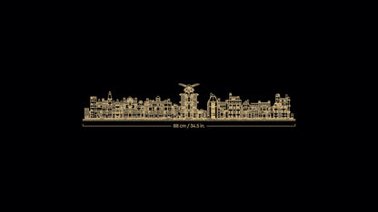 LEGO Harry Potter Diagon Alley set showcasing microscale shops and 12 microfigures in a detailed collectible display.