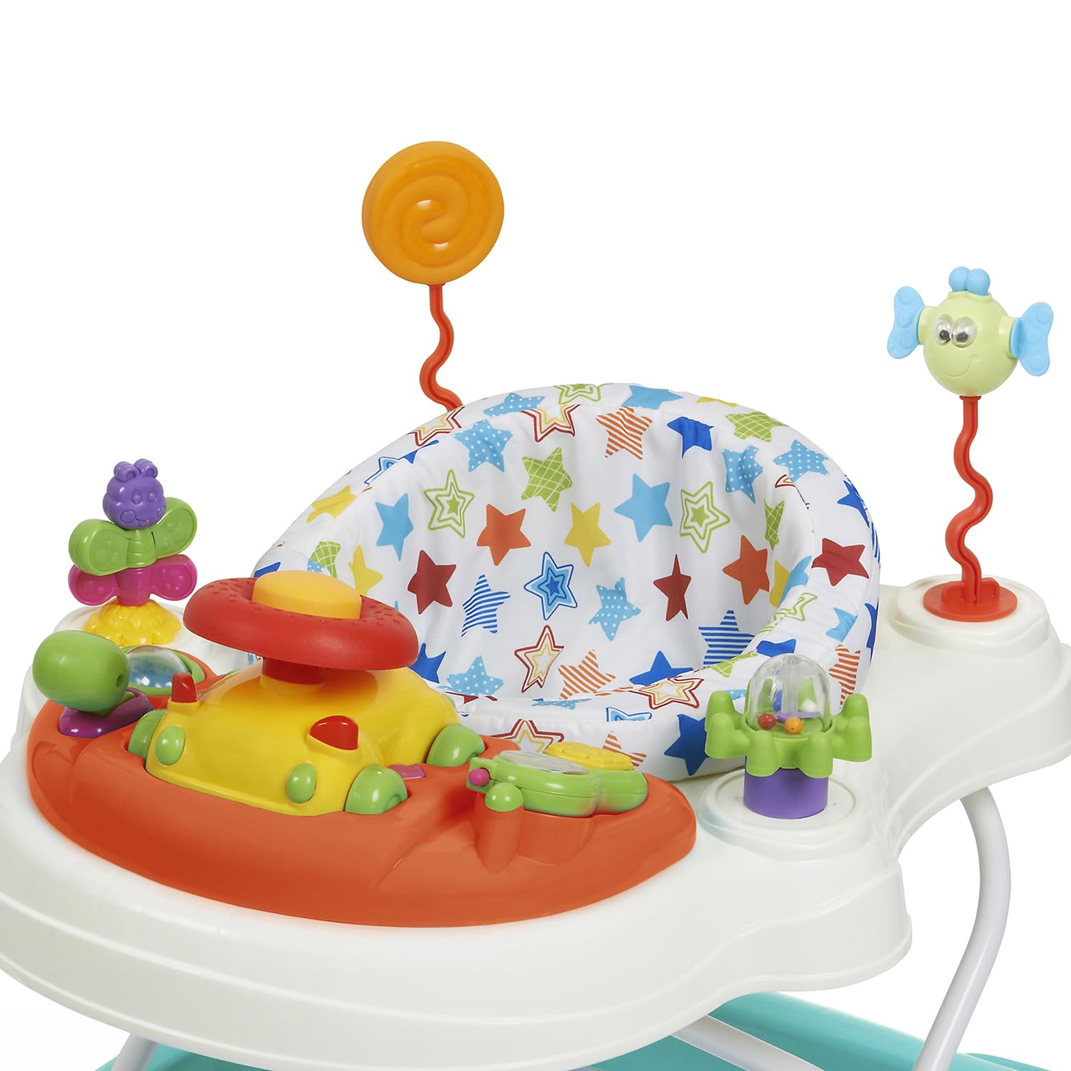 Babylo Twist About Baby Walker with activities, electronic games, height adjustment, and 120-degree padded swivel seat.