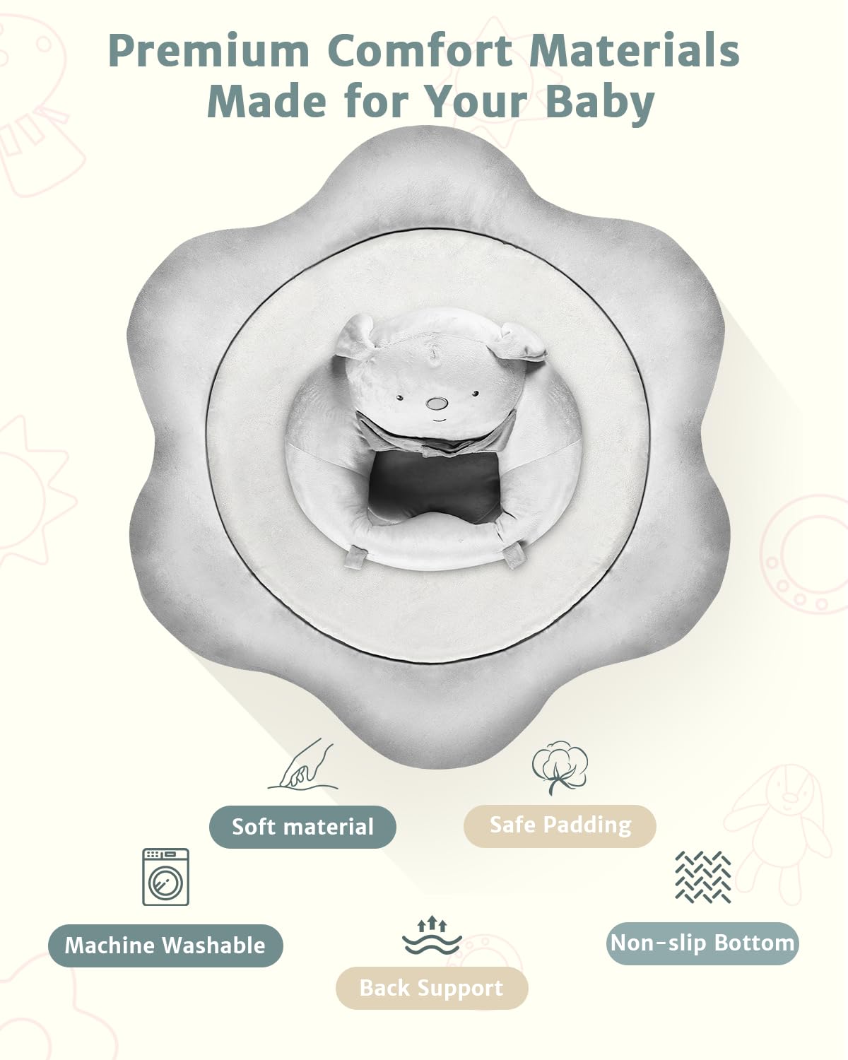 Suihuooo 3-in-1 Baby Play Mat, Baby Seats for Infants to Sitting Up, Mats for Floor Play with 5 Detachable Toys, Baby Gym for Babies 0-6 6-12 Months, Grey