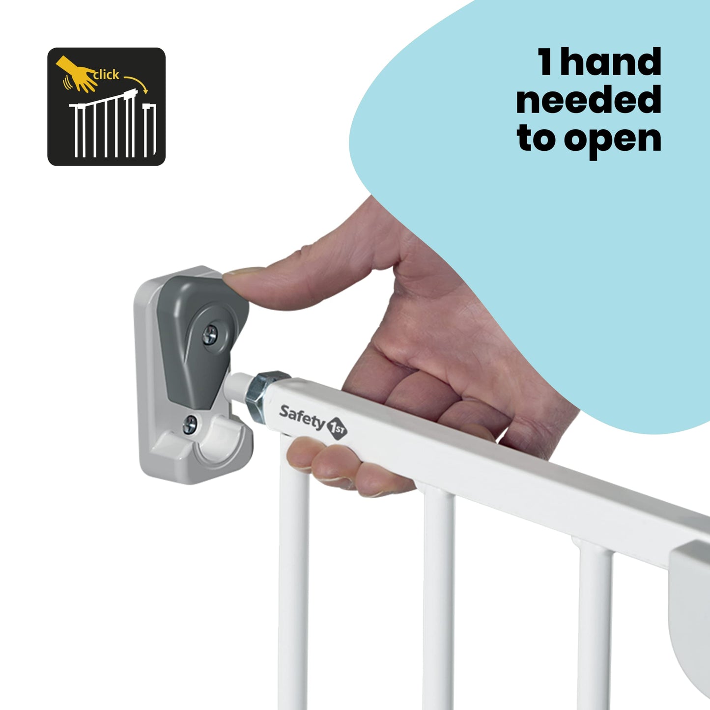 Safety 1st Wall Fix Extending Metal Baby Gate, white, extendable from 62 to 102cm with one-hand open, wall-mounted, no tripping hazard