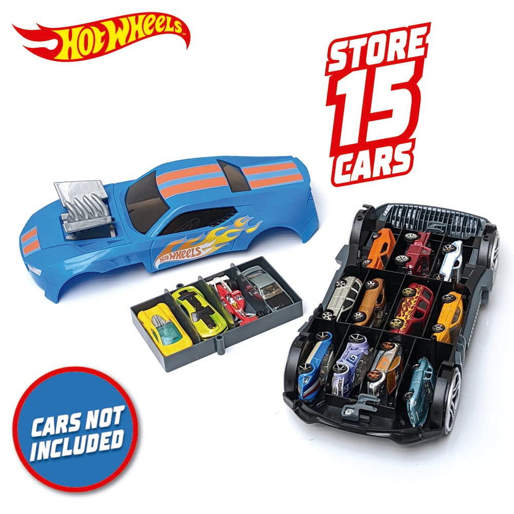 Hot Wheels 2-in-1 Race N' Haul car storage case with retractable handle, designed to hold up to 15 toy cars.