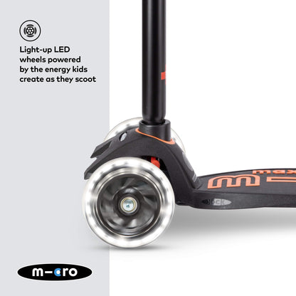 Micro Scooters | Maxi Micro LED Deluxe Children's Scooter | Big Wheels | Handlebar Adjustable | 5-12yrs | Boys & Girls | Black