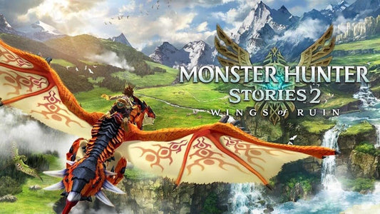Nintendo Monster Hunter Stories 2 Wings of Ruin Nintendo Switch game case with colorful cover art and character illustrations.