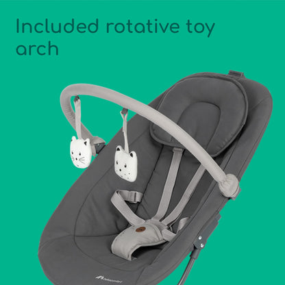 Bebeconfort Jolana, Electric Baby Swing, 0-6 Months (9 kg), Automatic Motion Detection, 12 Sooting Songs, 5 Nature Sounds, Adjustable Backrest, 2 Recline Positions, Tinted Graphite