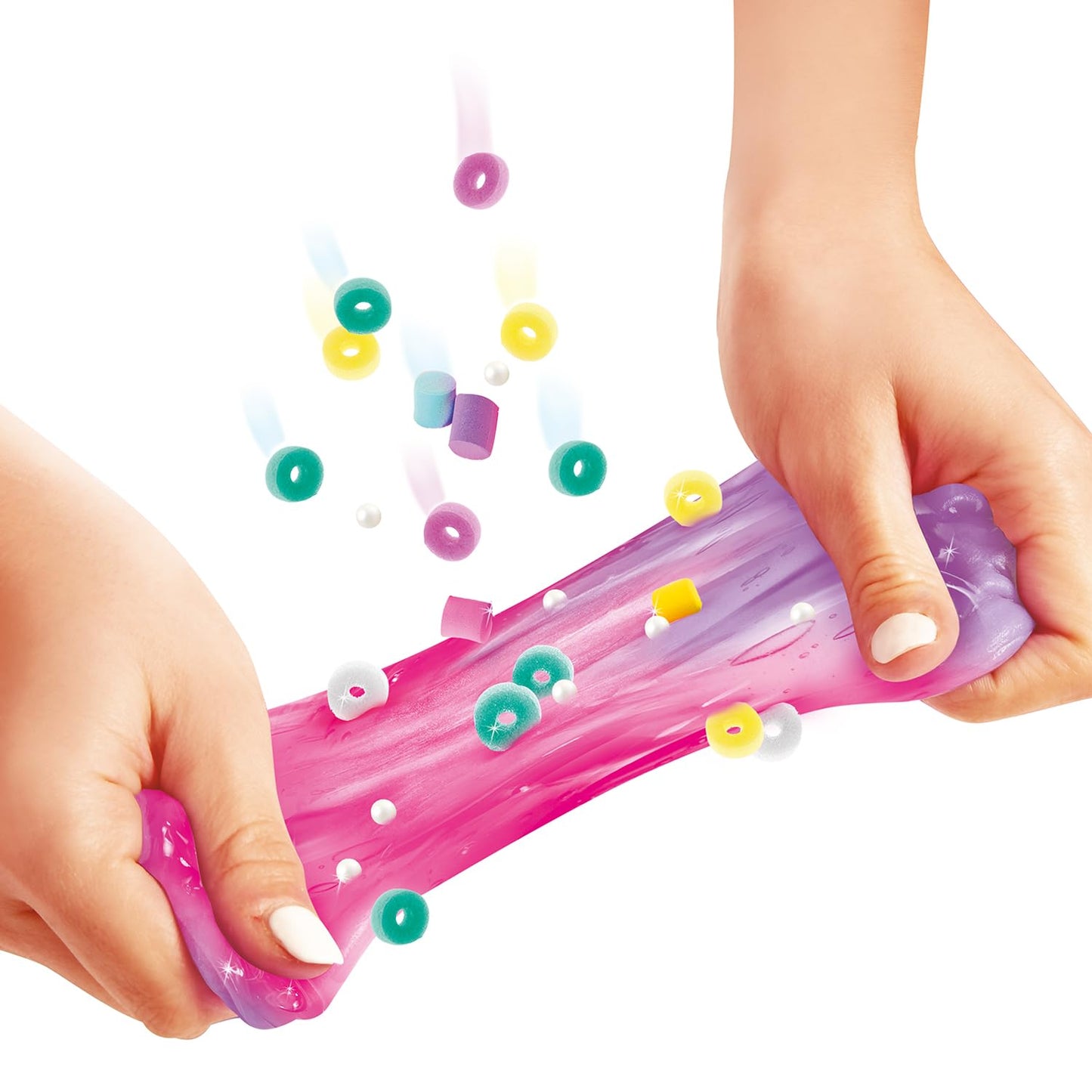 Canal Toys So Slime Mix’in Bucket with two textured slimes, charms, and decorations for kids aged 6+ in a colorful slime bucket.