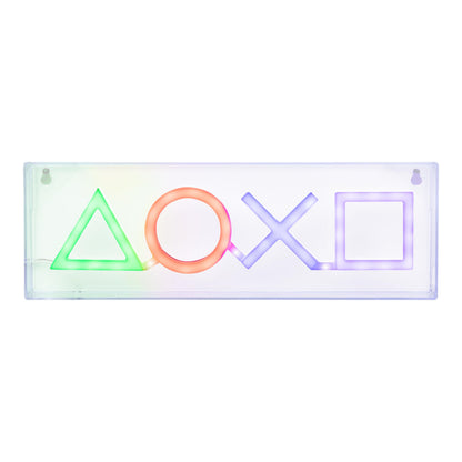 PlayStation Icons LED neon light sign by Paladone, free-standing or wall-mountable gaming decor for game rooms and gamer spaces.