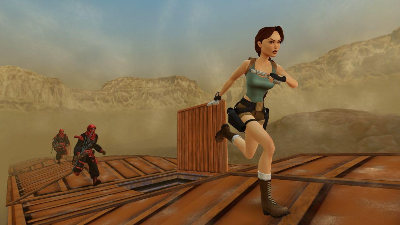 Switch game case for Tomb Raider IV-VI Remastered starring Lara Croft, featuring artwork of Lara with weapons and jungle background.