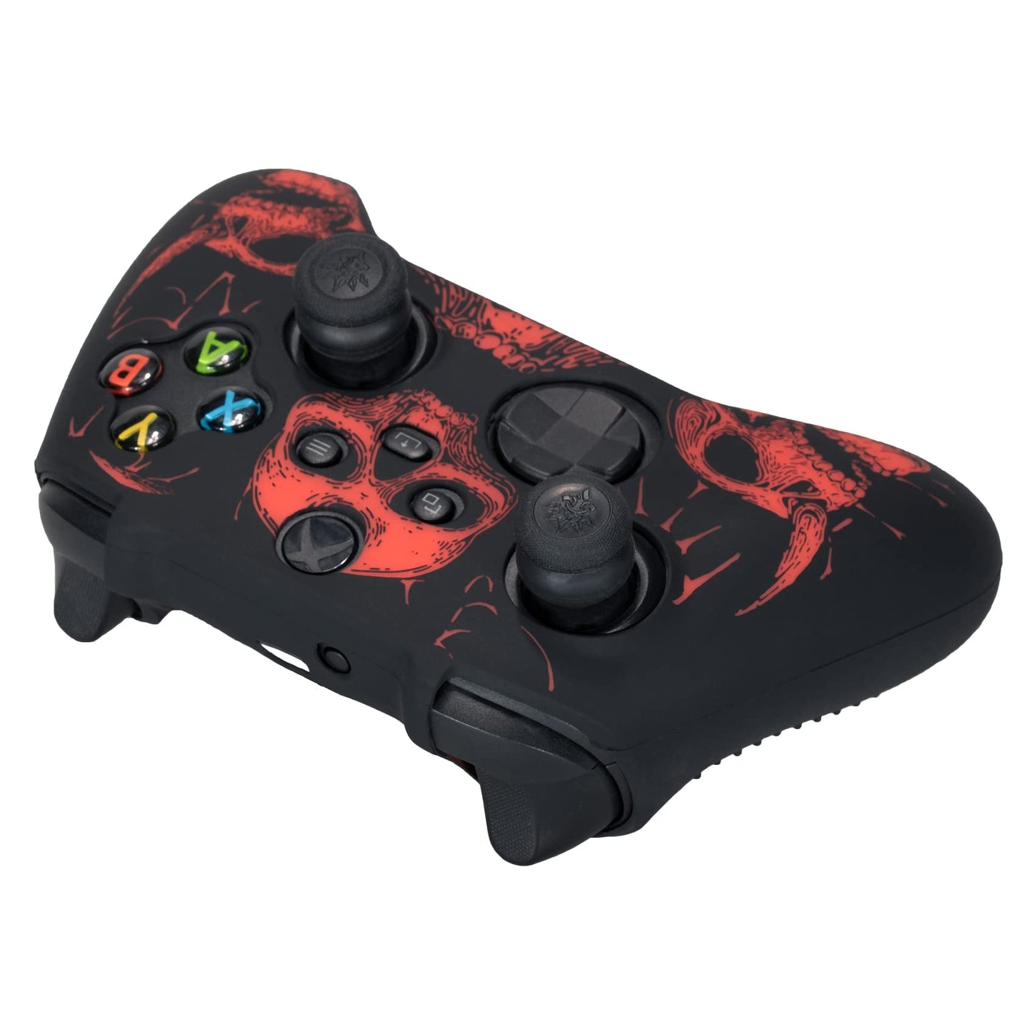 Red YoRHa laser carving silicone skin for Xbox Series X/S controller with 8 pro thumb grips, providing custom protection and grip.