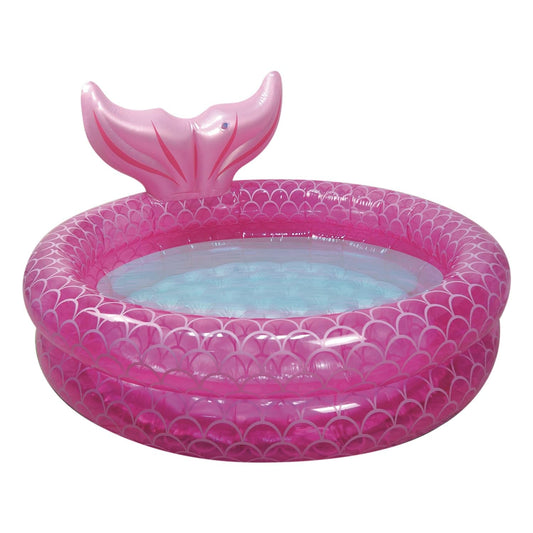 CKB LTD kids inflatable paddling pool, 140cm, vibrant pink with enchanting mermaid tail design for toddlers ages 2+.