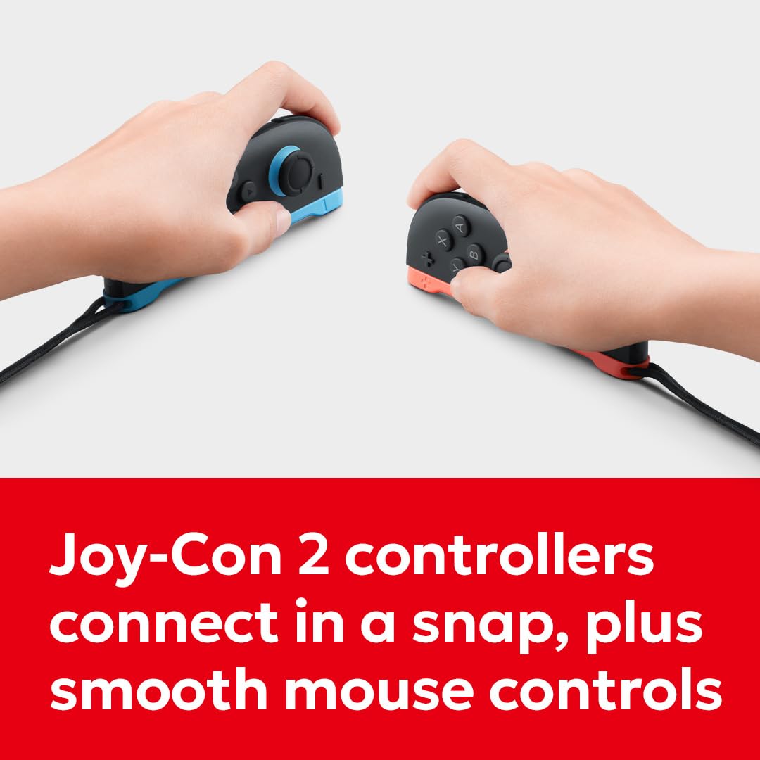 Nintendo Switch 2 gaming console with sleek design and detachable controllers, displayed on a white background.