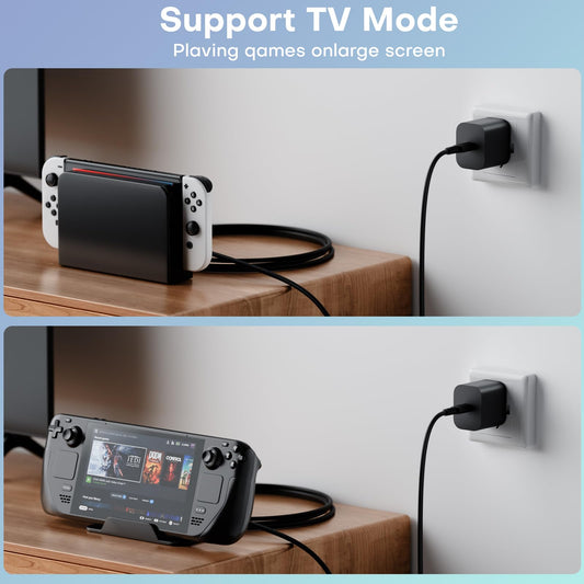 Gqohrt 60W Nintendo Switch charger with USB-C cable, compatible with Switch, OLED, Lite, Switch 2, and Steam Deck in TV dock mode