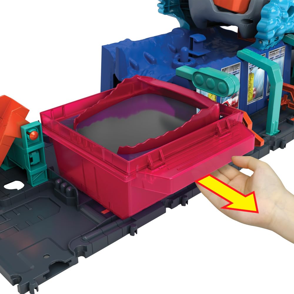 Hot Wheels Let's Race City Toy Car Track Set featuring Ultra Shark Car Wash and 1:64 Scale Color Reveal Toy Car.
