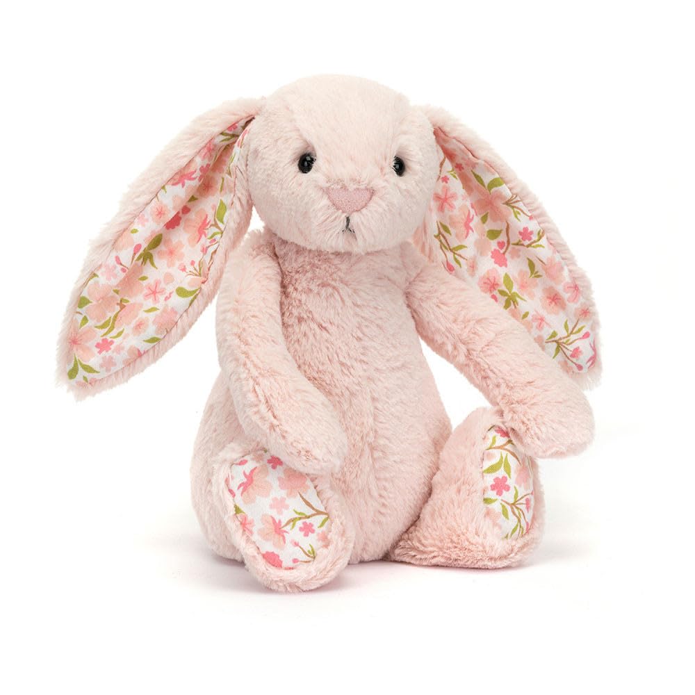 Jellycat Blossom Cherry Bunny soft toy, featuring floral patterns and floppy ears, perfect for cuddling.