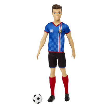 Barbie Careers Ken Fashion Doll & Accessory, Soccer Player with Cropped Hair, #10 Uniform, Tall Socks, Cleats & Ball, HCN15
