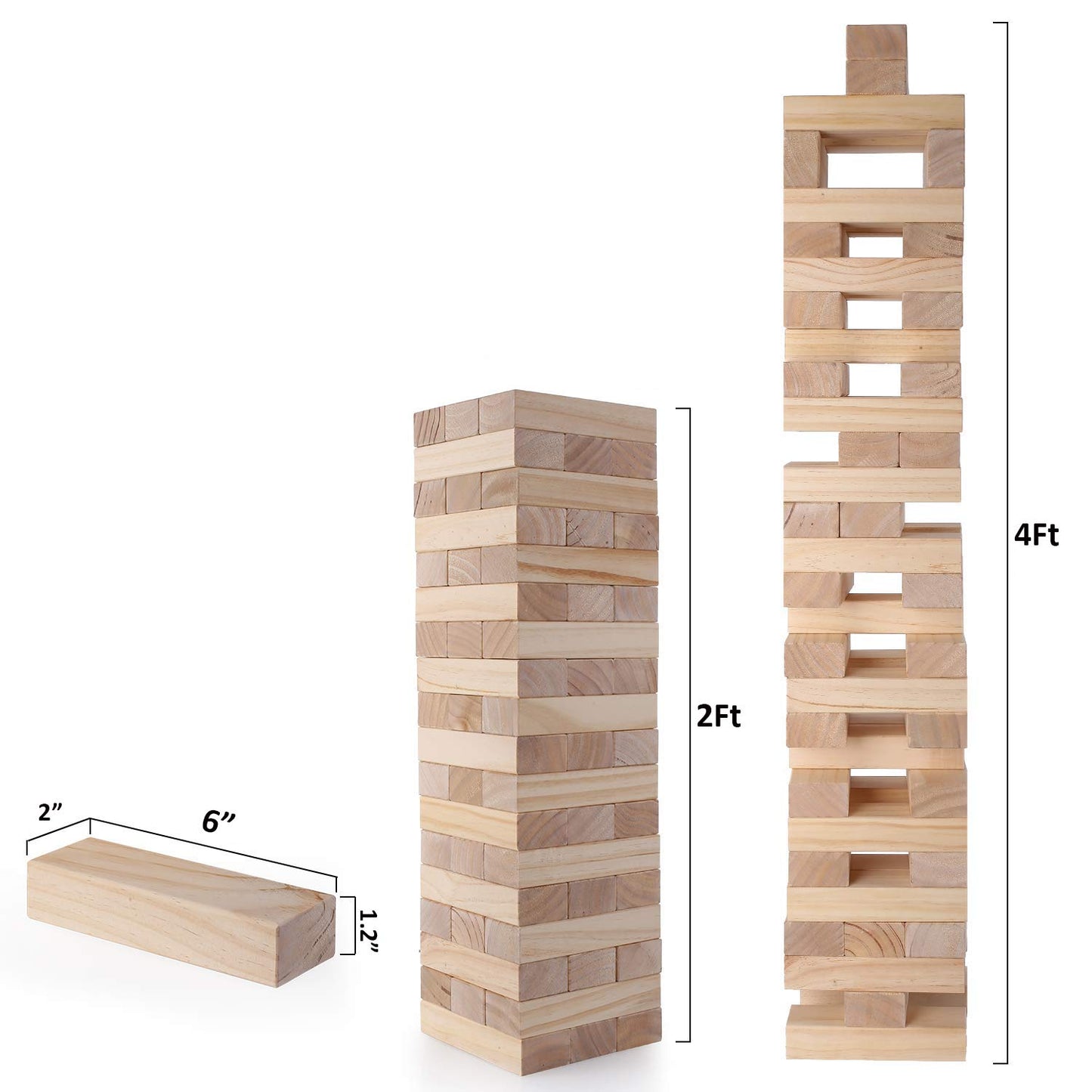 TUAHOO Outdoor Garden Games Tumble Tower (Stack 0.6 M up to 1.5 M), Large Tumbling Timber Wooden Blocks Stacking Game for Kids Adults Family Fun