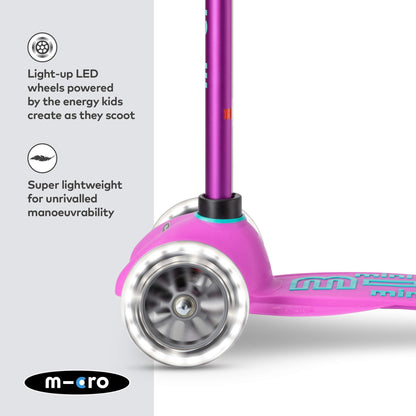 Micro Scooters | Mini Micro Deluxe LED Children's Scooter | Extra Grippy Deck | Weather Tested Stem | Remove & Fold Handlebar | Light Up Wheels | 2-5yrs | Boys & Girls | Lavender